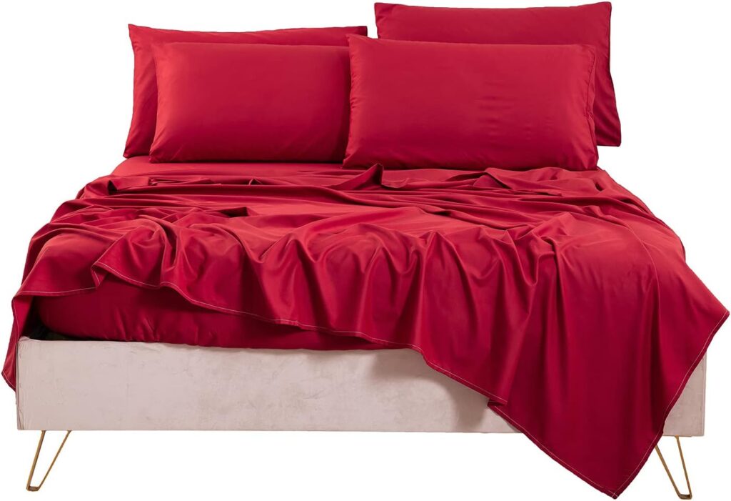 Bedlifes Twin Sheets Set- Cooling Sheets-Ultra Soft-Silky-Breathable-Deep Pocket- 1800 Series Bedding Set Microfiber- Red Bed Sheets Twin Size Burgundy 3 Pieces