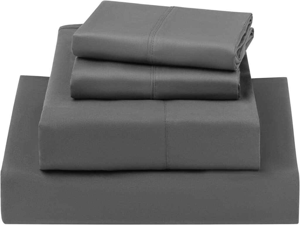 LBRO2M 1000 Thread Count 100% Egyptian Cotton Queen Size Sheets Set,Breathable Wrinkle Bed Sheet 4 Piece Sets,16 Inches Deep Pocket,Comforterble,Sateen Weave Long Stapl,Dark Grey