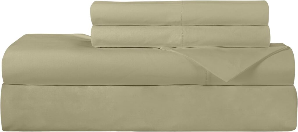 ROYALE LINENS 300 Thread Count 100% Long Staple Combed Cotton - 4 Piece Queen Bed Sheet 1 Fitted Sheet, 1 Flat Sheet, 2 Pillow Cases - Breathable, Cool  Crisp Percale Sheet Set (Queen, Sage Green)