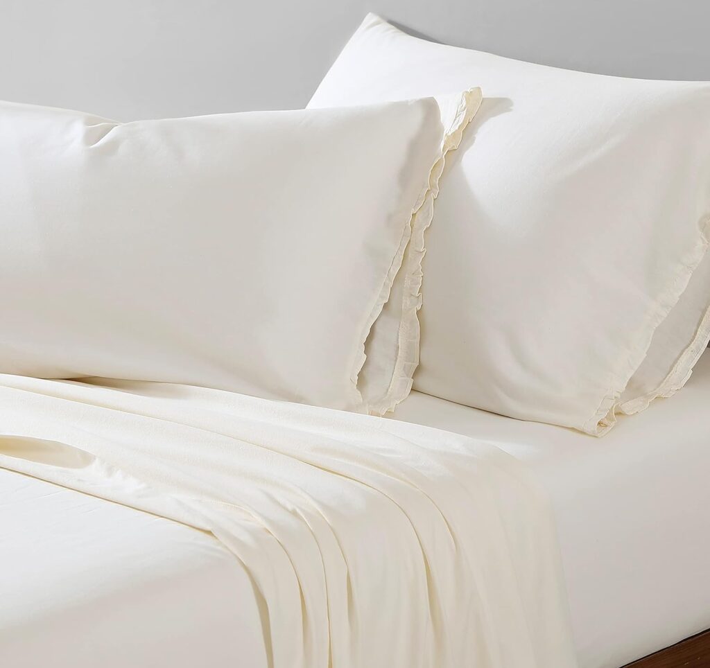 Shabby Chic® - Twin Sheets, Soft  Breathable Organic Cotton Bedding Set, Vintage-Inspired Home Decor with Ruffled Pillowcase (Solid Ivory, Twin) : Home  Kitchen