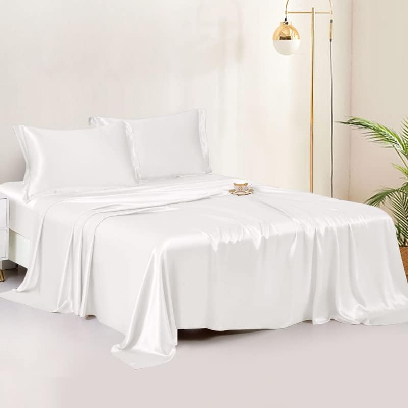 THXSILK Silk Sheet Set 4 Pcs, 22 Momme 100% Top Grade Natural Mulberry Silk Bed Sheets, Luxury Bedding Sets -Ultra Soft Durable, 1 Fitted Sheet, 1 Flat Sheet and 2 Pillow Shams (Queen, White) : Home  Kitchen