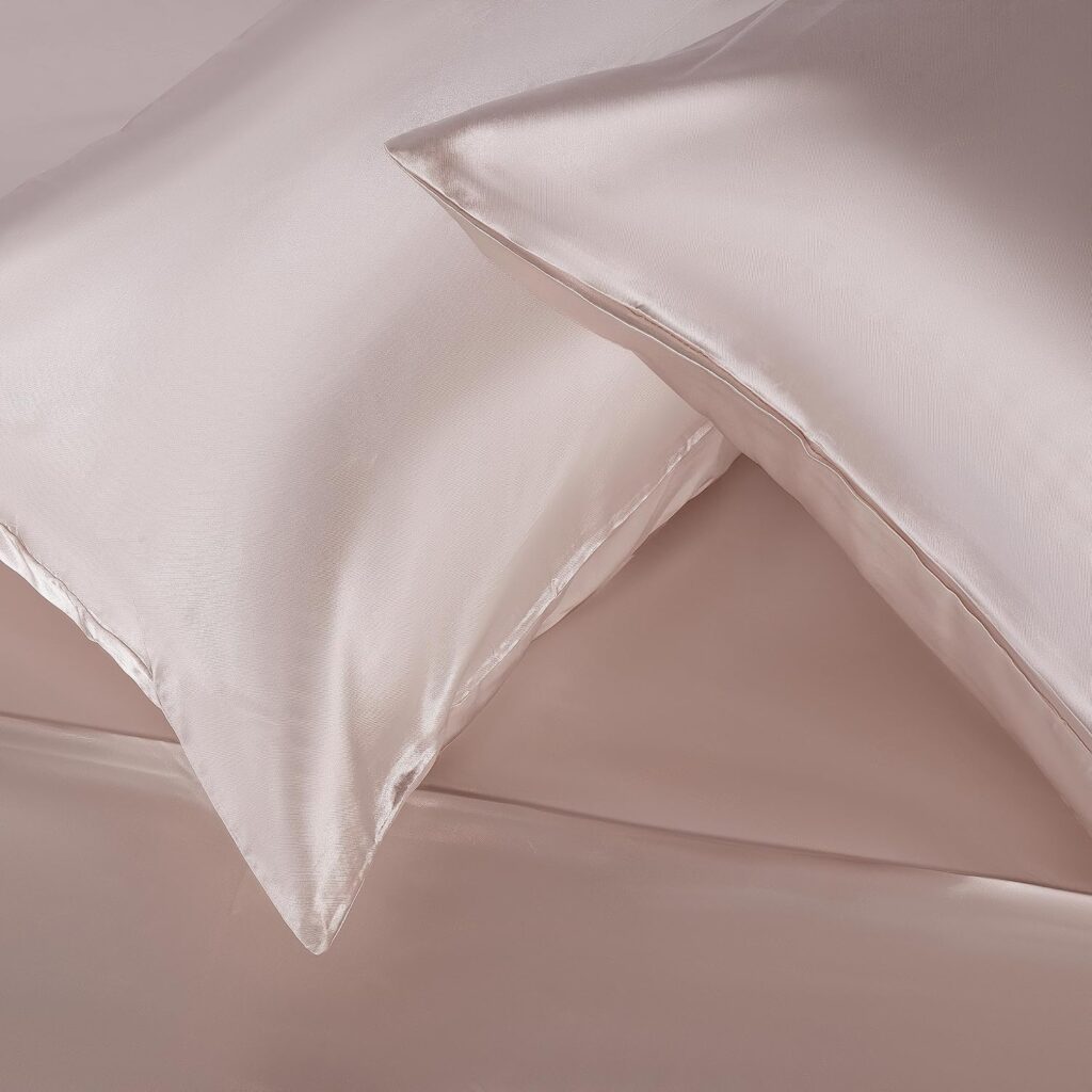 Martex Satin Silk 4 Piece King Bed Sheet Set - King Sheet Set - 1 Fitted Sheet, 1 Flat Sheet, 2 Pillow case - Hotel Quality - Super Soft  Breathable - Pink Sheet Set For Hair And Skin (King, Pink)