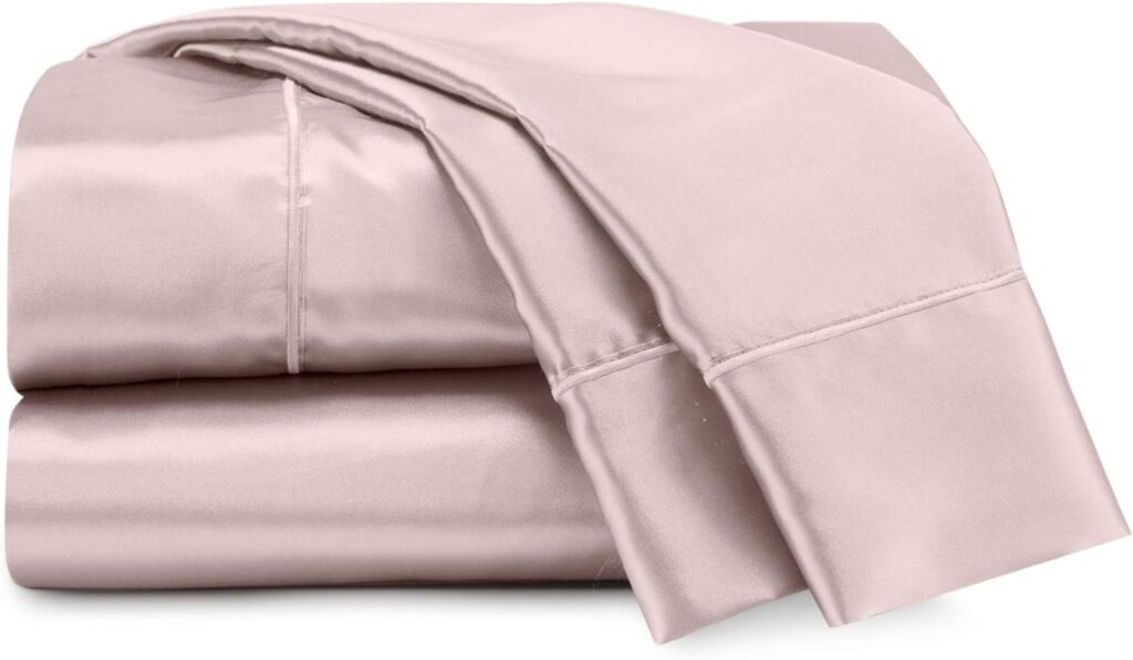 Martex Satin Silk 4 Piece King Bed Sheet Set - King Sheet Set - 1 Fitted Sheet, 1 Flat Sheet, 2 Pillow case - Hotel Quality - Super Soft  Breathable - Pink Sheet Set For Hair And Skin (King, Pink)