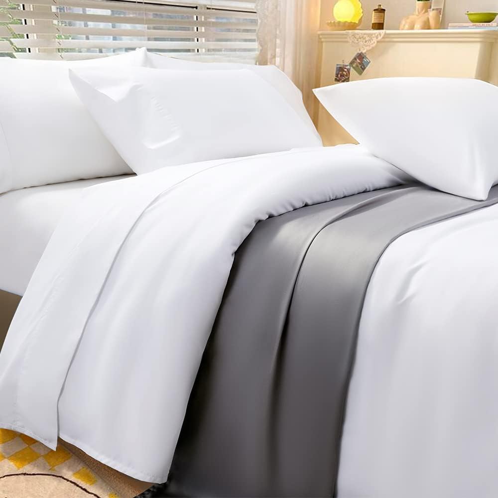 SAKIAO 100% Egyptian Cotton 1200 Thread Count King Size Sheet Set,Very Smooth Soft  Silky Sateen Weave Bed Sheets,Luxury Hotel Fits Mattress Up to 17 inches Deep Pocket (White, King)