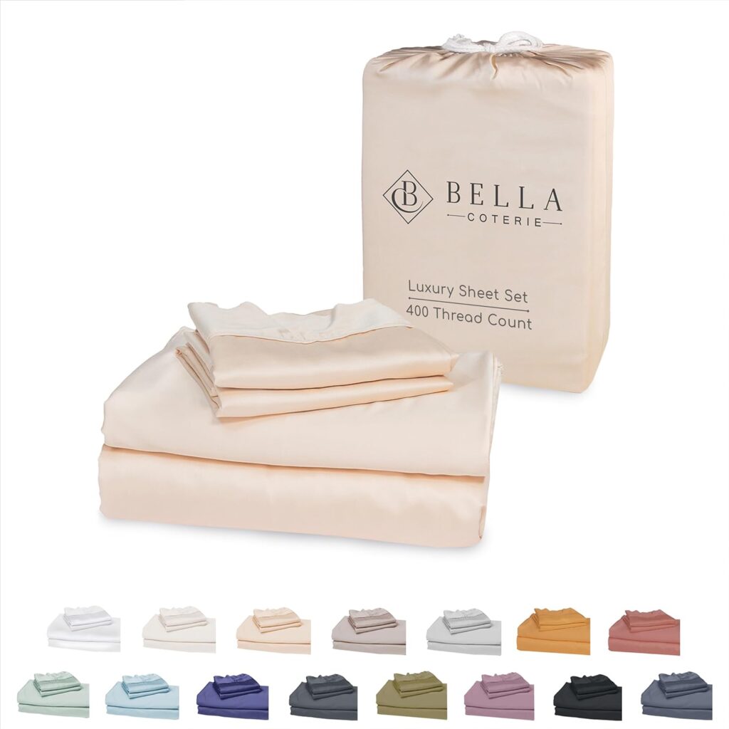 Bella Coterie Luxury Bamboo King Size Sheet Set | Organically Grown | Ultra Soft | Cooling for Hot Sleepers | 18 Deep Pocket | Viscose Made from Bamboo [Champagne]