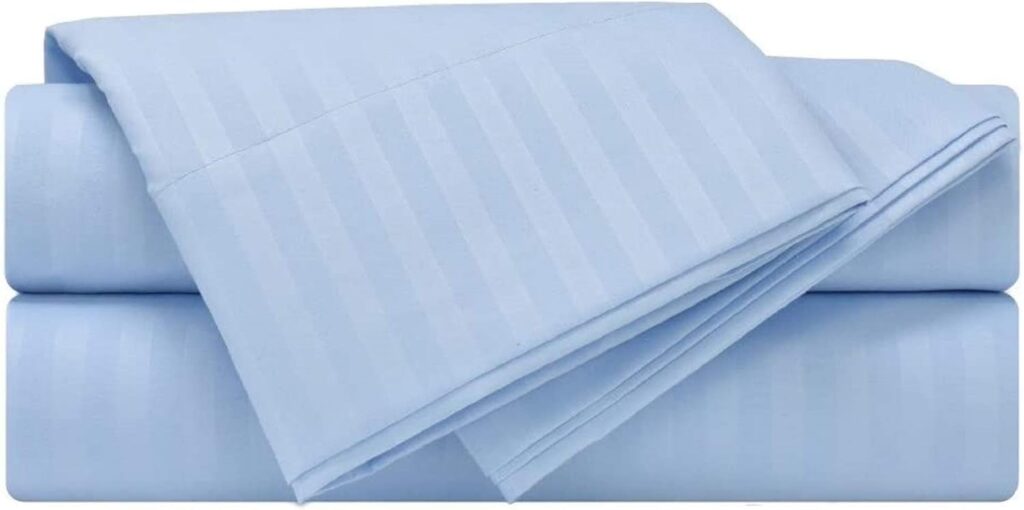 happy at home Giza Sheets- Queen Size Giza Cotton Sheets - 100% Certified Giza Egyptian Long-Staple Cotton Sheet Fits Upto 18 Deep Pocket - Giza Sheets - Sky Blue Stripe