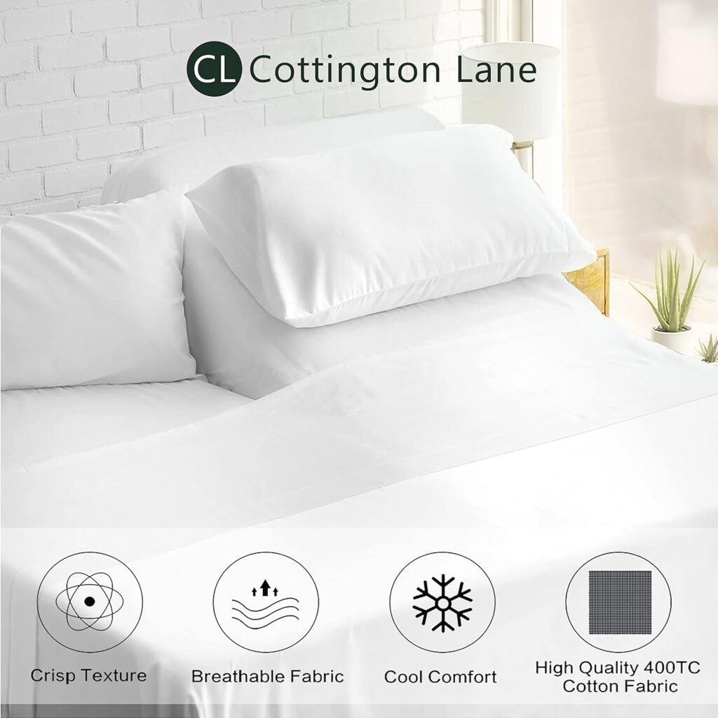 Split California King Sheets 5 Pieces-Split California King Sheets Sets for Adjustable beds-400 TC 100% Cotton Split Bed Sheet Set with 2 Fitted Sheet-1 Flat Sheet and 2 Pillow Case(White Solid)