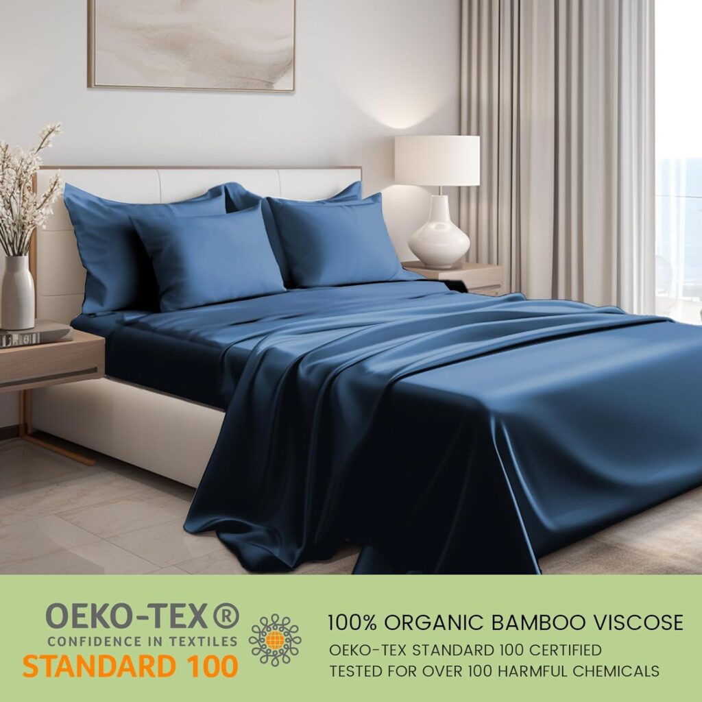 Bamboo Sheets Queen Size Bed Sheets 4-Pcs Set - 100% Organic Bamboo Viscose 400 Thread Count Percale Luxuriously Soft, Cooling  Breathable Double Stitching, 16” Deep Pocket - Light Grey (Queen)