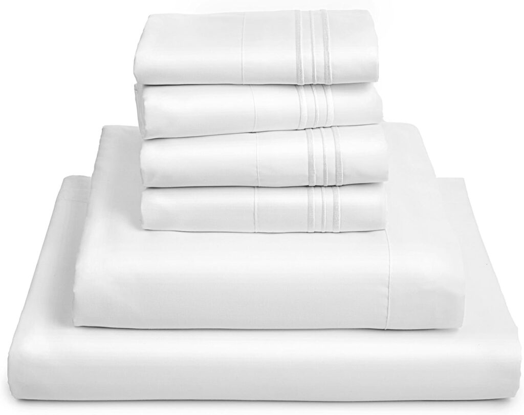 Mellanni Queen Sheet Set - 6 PC Iconic Collection Bedding Sheets  Pillowcases - Hotel Luxury, Ultra Soft, Cooling Bed Sheets - Deep Pocket up to 16 inch - 6 PC (Queen, White w/Extra Pillow Cases)