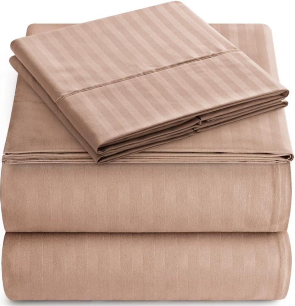 Queen Italian Prestige Collection Striped Bed Sheet Set – 1800 Luxury Soft Microfiber Hypoallergenic Deep Pocket 4-Piece Bedding Set - Wrinkle, Stain, Fade Resistant - Taupe,