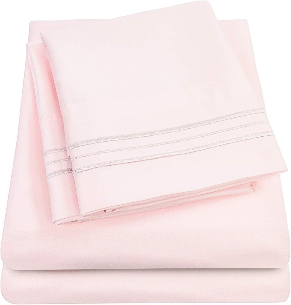 1500 Supreme Collection Full Sheet Sets Pale Pink - Luxury Hotel Bed Sheets and Pillowcase Set for Full Mattress - Extra Soft, Elastic Corner Straps, Deep Pocket Sheets, Full Pale Pink