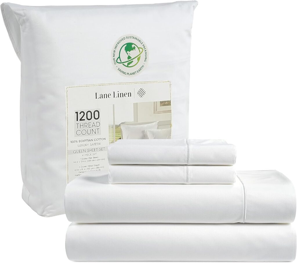 LANE LINEN Sheets For Queen Size Bed, 1200 Thread Count 100% Egyptian Cotton Set,4Pc Bed Sheets, Sheets,Premium Hotel Quality Deep Pocket - White