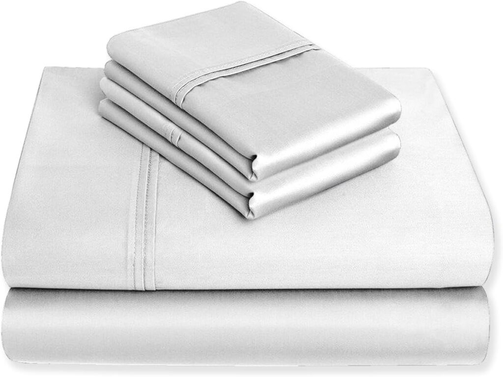 Purity Home Snow Organic 100% Cotton Sheets for Queen Size Bed, Ultra-Soft 300 Thread Count 4-Piece Bed Sheets Queen, Percale Weave, Crisp Cool  Breathable Bed Sheets with 16 Deep Pocket - White