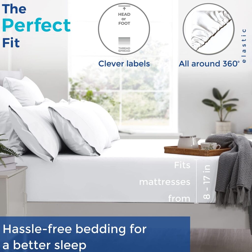 THREAD SPREAD Pure Egyptian Cotton King Size Sheets Set - 4Pc 1000 Thread Count White Bed Sheet  Pillow Cases, Luxury Egyptian Cotton Cooling Sheets for King Bed, Sateen Weave, 16 Deep Pocket Sheets
