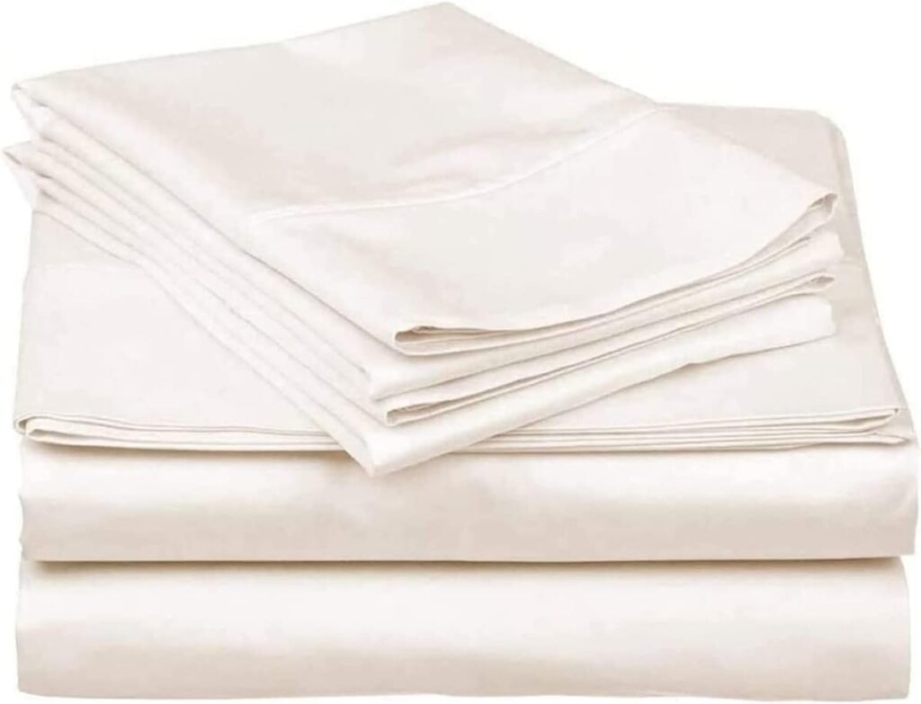 600 Thread Count 100% Long Staple Soft Cotton, 4 Piece Sheets Set, RV Short Queen Size, Smooth  Soft Sateen Weave, Ivory Solid Short Queen Sheet Set for Rv Camper