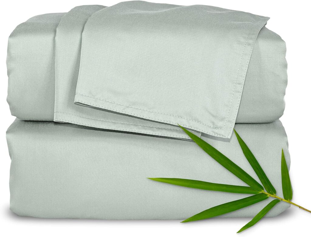 Pure Bamboo Queen Bed Sheet Set, Genuine 100% Organic Viscose Derived from Bamboo, Luxuriously Soft  Cooling, Double Stitching, Lifetime Quality Promise (Queen, Sea Glass)