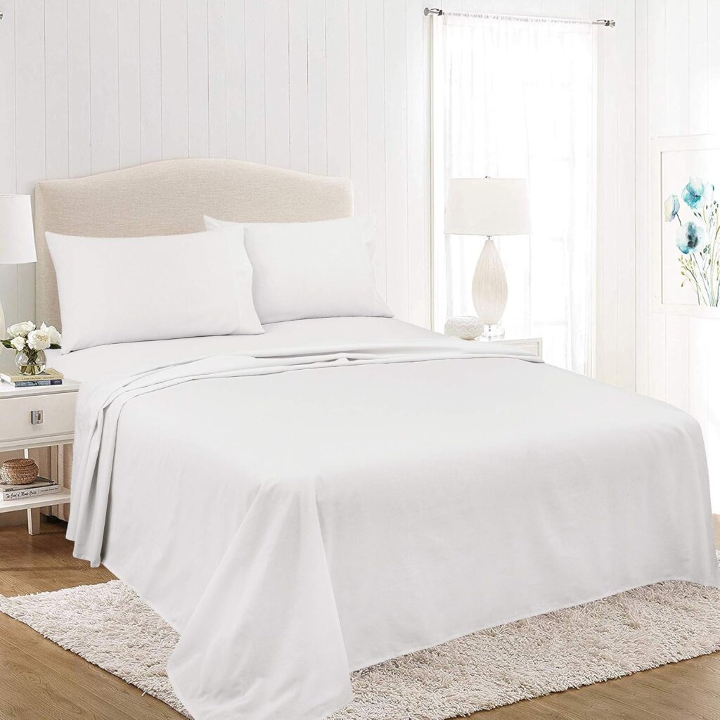 ROYALE LINENS Soft Home Brushed Percale Ultra Soft 100% Cotton, Queen 4-Piece Sheet Set, White