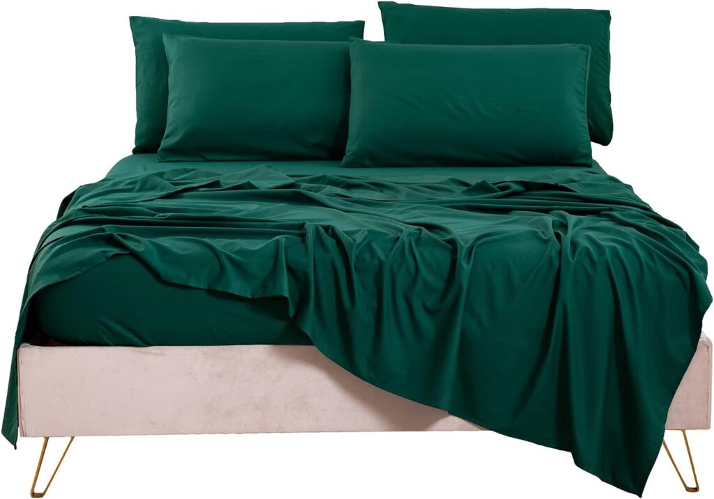 Bedlifes King Sheet Set- Cooling Sheets-Ultra Soft-Silky-Breathable-Deep Pocket- 1800 Series Bedding Set Microfiber- Green Bed Sheets King Size 4 Pieces