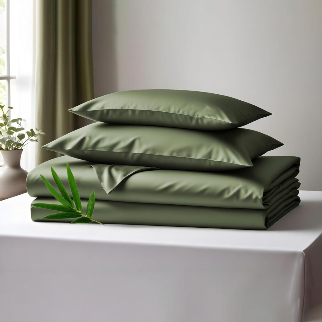 Linenwalas Premium 100% Viscose Derived from Bamboo Queen Sheet Set - Ultra Soft, Breathable  Cooling, Ideal for Hot Sleepers, 16 Deep Pocket, Hotel Luxury Bedding (Avocado Green)