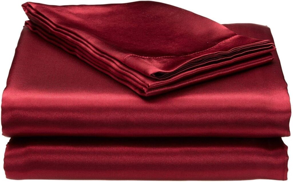 100% Pure Silk Satin Sheet Set 4pcs, Silk Fitted Sheet 15 Deep Pocket Mattress fit,Silk Flat SheetSilk Pillowcases Set Cool Soft Silk Sheets|Wrinkle Free Fade Resistant King Burgundy