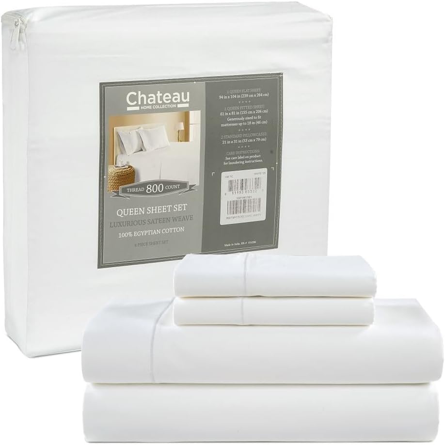 Egyptian Cotton Sheets King Size Sheet Set, King Bed Sheets for King Size Bed, Bedding Sheets  Pillowcases, King Sheets Chateau Home 800 Thread Count Sateen Weave Hotel Collection Sheets White