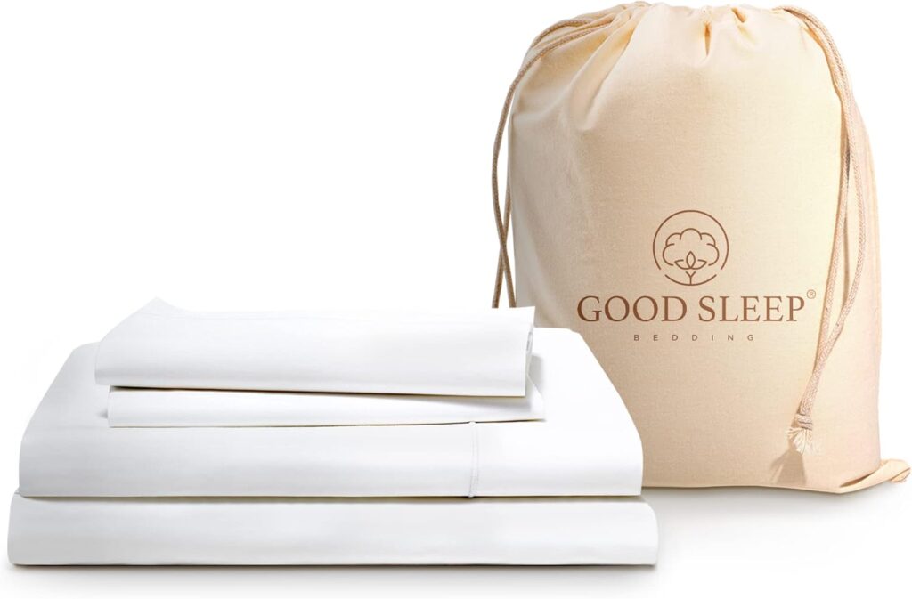 Good Sleep Bedding 100% Egyptian Cotton Sheets Queen Size - 1000 Thread Count Sheets Queen, 4 Pc Queen Sheet Set, Sateen Weave, Queen Bed Sheets, 16 Deep Pocket Queen Sheets - White Sheets Queen Set