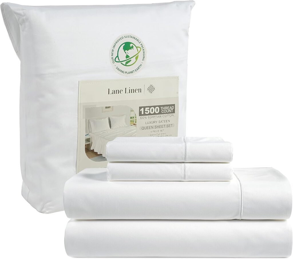 LANE LINEN 100% Egyptian Cotton White Sheets Full Size - 1500 TC, 4 Piece Set - Premium Sateen Weave Cotton Full Sheet Sets - 15 Deep Pocket Full Size Sheets Set - White Bed Sheets