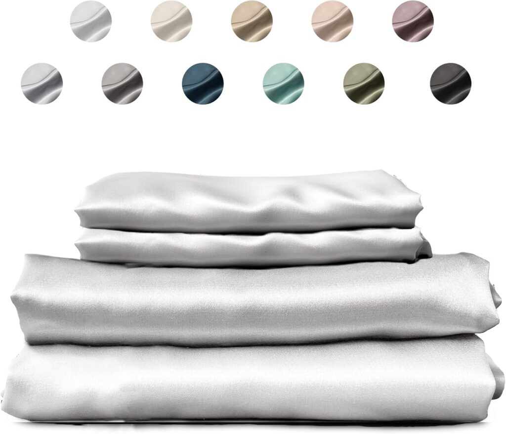 SUNDAYSILKS™ | 100% Mulberry Silk Bed Sheets | Pure Silk Sheets | 4PC Mulberry Silk Sheets Queen Size | Natural Silk Bedding Set | Sábanas de Seda | Grade 6A Organic Real Silk Sheets [Off White]