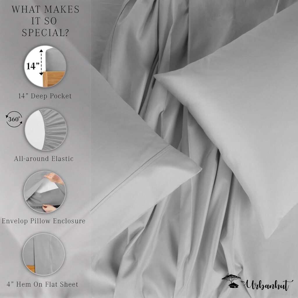 URBANHUT 400 TC Twin Size Cotton Sheets, Soft  Sateen Cooling Sheets, 4 Pc Sheets Set for Twin Size Bed, Long Staple Sheets, Sateen Weave Luxury Hotel Sheets 14 Elasticized Deep Pockets - Sage