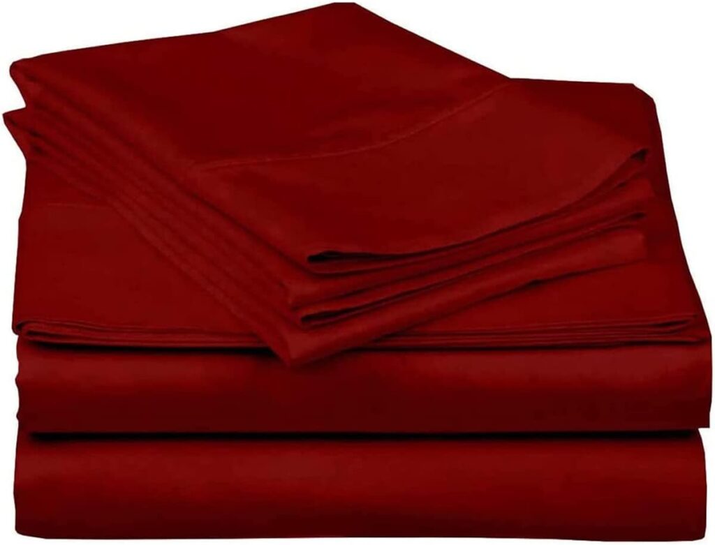 600 Thread Count 100% Long Staple Soft Cotton, 4 Piece Sheets Set, RV Short Queen Size,Smooth  Soft Sateen Weave, Hotel Luxury Collection Bedding, Burgundy Solid