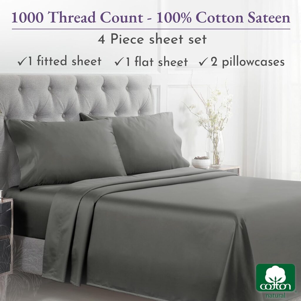 California Design Den 1000 Thread Count Queen Size Sheet Set, Winner Architectural Digest Best Sheet, Luxury 100% Cotton Sateen Bed Sheets, Softer Than Egyptian Cotton (White)