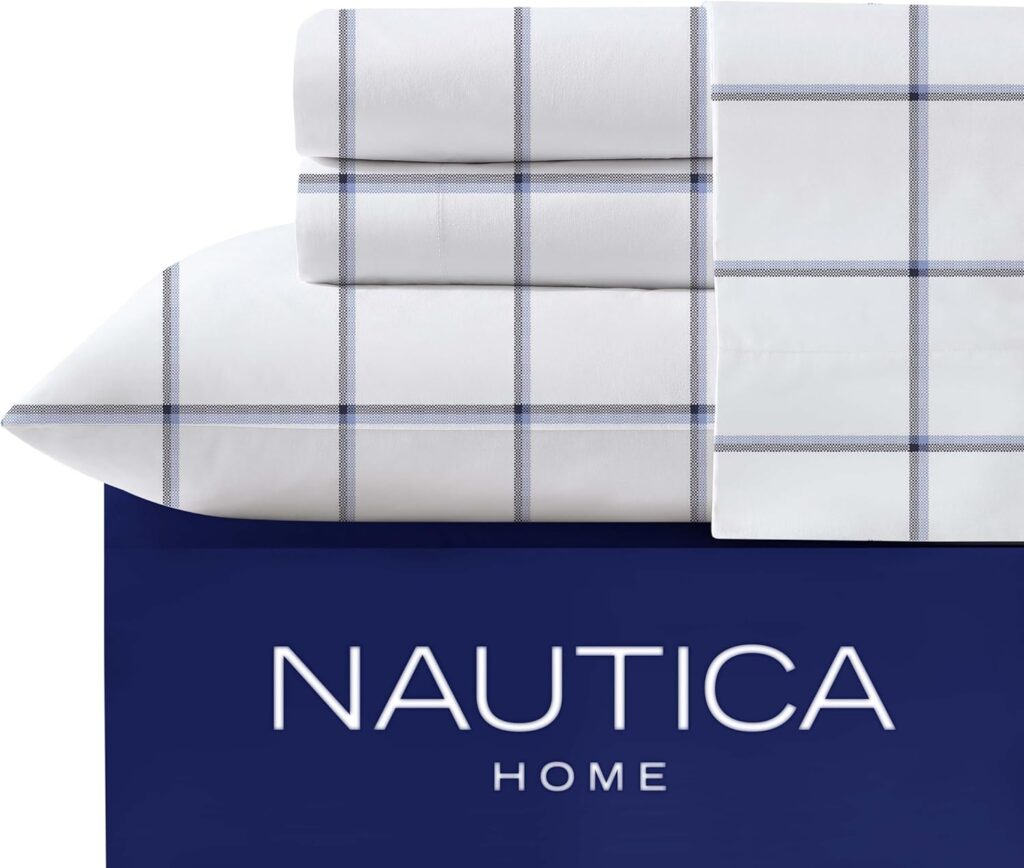 Nautica - Twin Sheets, Cotton Percale Bedding Set, Lightweight  Breathable Home Decor, Dorm Room Essentials (Whale Stripe Blue, Twin)