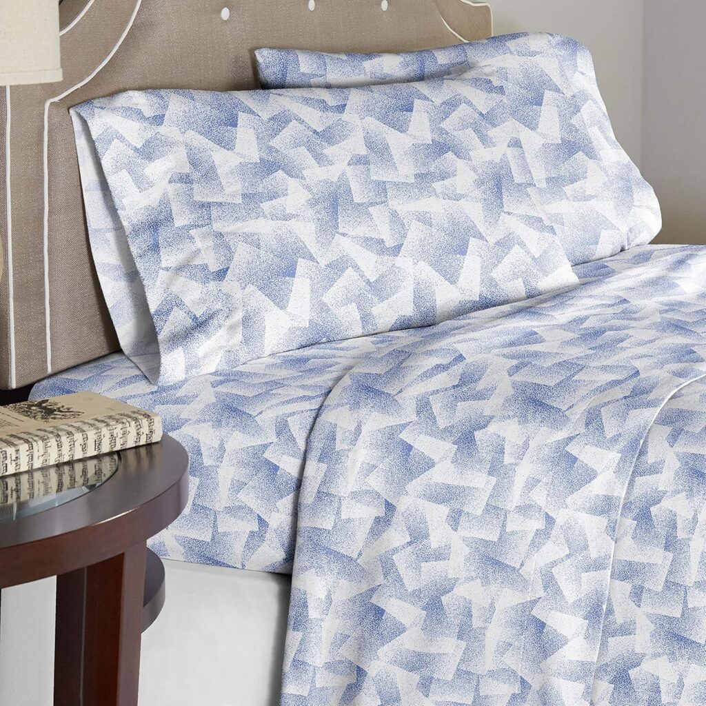 Pointehaven 100% Cotton Percale Sheets - Printed Bed Sheet  Pillowcase Sets - Soft Cotton Bed Sheets Set - Fits Mattress 18 inches Deep Pocket (Sage, Queen)