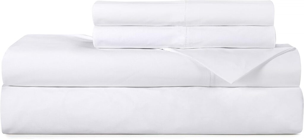 ROYALE LINENS 300 Thread Count 100% Long Staple Combed Cotton Sheet Set - 4 Piece Full Bed Sheet 1 Fitted Sheet, 1 Flat Sheet, 2 Pillow Cases - Breathable, Cool  Crisp Percale Sheet Set (Full, White)