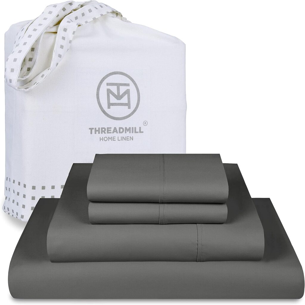 Threadmill 100% Supima Cotton Sheets, Luxury 1200 Thread Count Cotton Sheets for King Size Bed, 4 Pc Dark Grey King Bed Sheets Set, 5-Star Hotel Quality with Elasticized Deep Pocket King Sheets