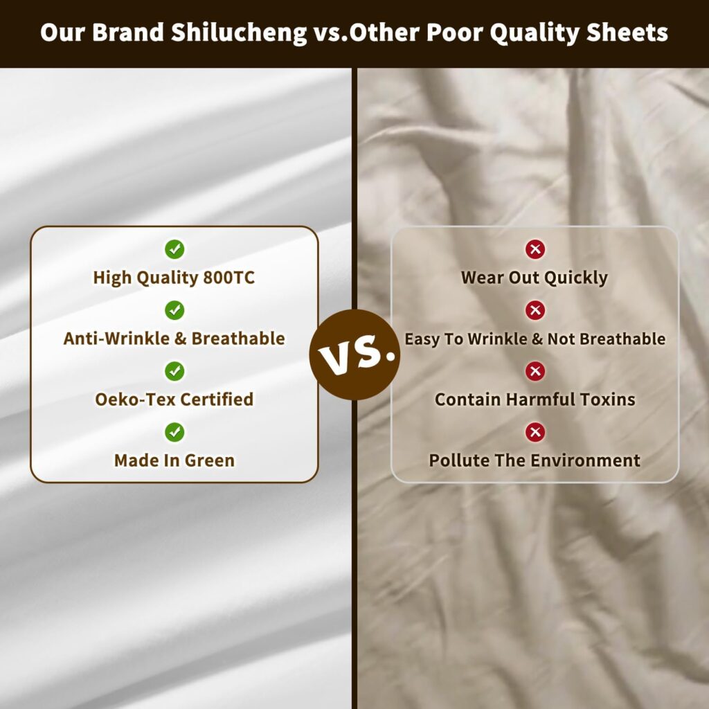 Shilucheng 100% Cotton Sheets Set - 800 Thread Count，Luxury Cotton Bed Sheets，Breathable  Cooling Sheets, 16 Inch Deep Pocket(Queen,White)