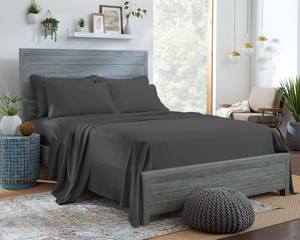 100% Organic Eucalyptus Bed Sheets Queen Size 4 Piece Set, Tencel Lyocell, Silky Soft  Smooth, Breathable, 16 Inch Deep Pockets, 1 Fitted, 1 Flat, 2 Pillowcases (Queen, Charcoal)