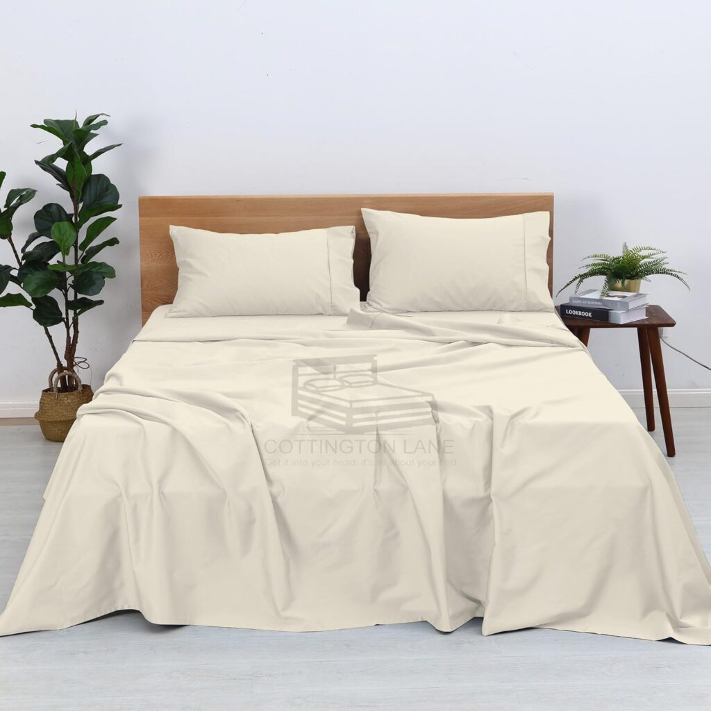 400 Thread Count 100% Egyptian Cotton Sheet Set - Queen Size Sheets Set - 12 inch Deep Pocket of Fitted Sheet - 4 Piece Sheet Set (Ivory Solid - Queen 12 inch Deep Pocket Sheets)