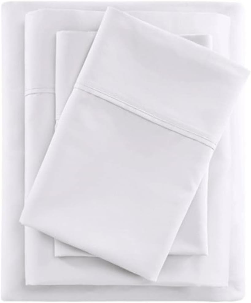 Beautyrest BR 600 TC Cooling Cotton Blend Solid Sheet 16 Inch Deep Pocket Hypoallergenic, All Season, Soft Bedding-Set, Matching Pillow Case, Queen, White 4 Piece,BR20-0987