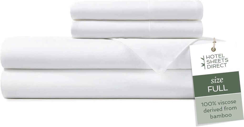 Hotel Sheets Direct 4 Piece Bed Sheet Set Full Size, 100% Viscose Derived from Bamboo Sheets Set with 2 Pillowcases, Cooling  Breathable Luxury Bedding, Moisture-Wicking  Silky Soft Texture, White