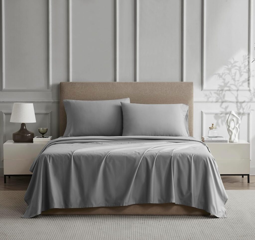 Linen Closet Luxury Cotton Percale 4-Piece Sheet Set, Full, Dark Gray