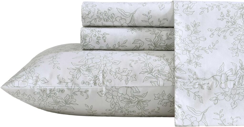 Stone Cottage - Queen Sheet Set, Premium Cotton Percale Bedding Set, Crisp  Cool Floral Home Decor (Hawley Floral Green, Queen)