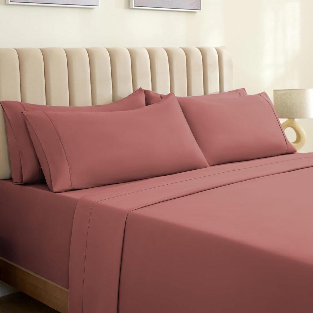 LuxClub 6 PC Queen Sheet Set, Breathable Luxury Bed Sheets, Deep Pockets 18 Eco Friendly Wrinkle Free Cooling Sheets Machine Washable Hotel Bedding Silky Soft - Salmon Pink Queen