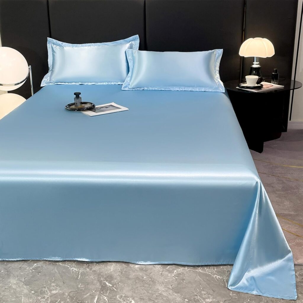 Queen Sheet Set - 3 Piece Set, Ice Silk Sheet Pillowcases, Silky Luxurious Soft Ice Silk Sheets for All Seasons, Cool Ice Silk Fabric, Breathable and Cool, Machine Washable (blue, 180×230（cm）)