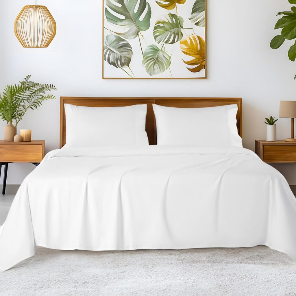 SONORO KATE 100% Egyptian Cotton Sheets - 1200 Thread Count, Luxury  Cooling Hotel Cotton Bed Sheets Set 4 Piece, Sateen Weave for Soft Feel, Fits Upto 16 Mattress (White, King)
