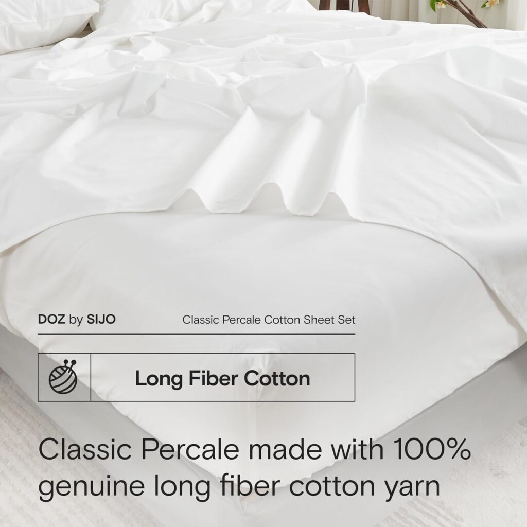 DOZ 100% Long Staple Cotton Sheet Sets, Classic Crisp Percale Weave, Breathable, Matte Finish, Hotel Style, Durable, 3pc – 2 Pillowcases 1 Fitted (Forest, Full)