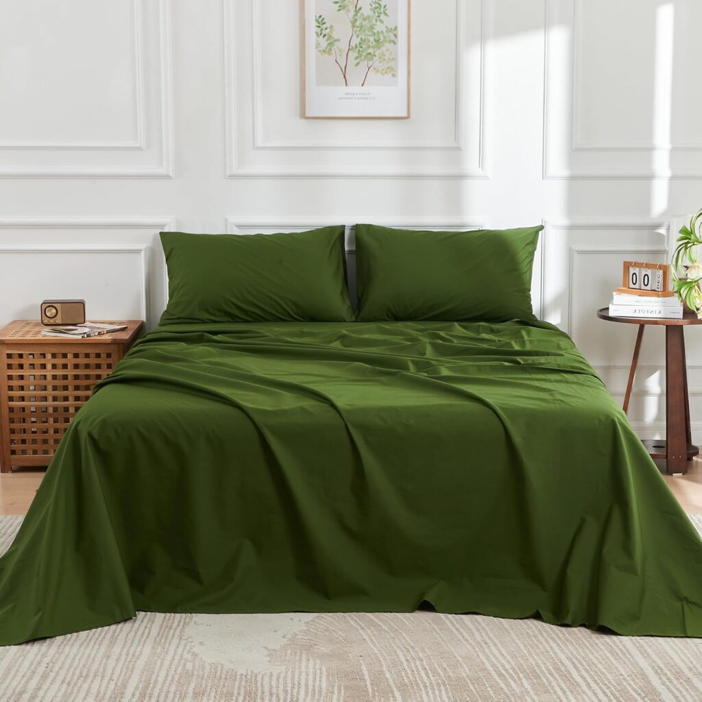 DOZ 100% Long Staple Cotton Sheet Sets, Classic Crisp Percale Weave, Breathable, Matte Finish, Hotel Style, Durable, 3pc – 2 Pillowcases 1 Fitted (Forest, Full)