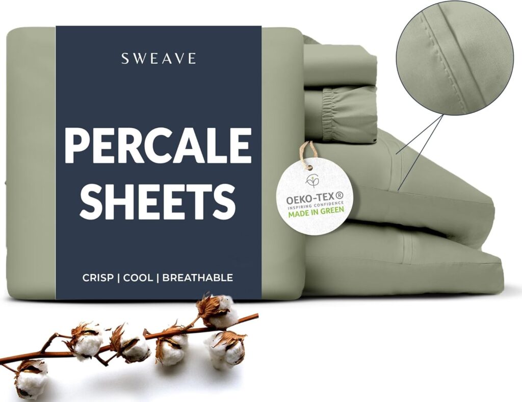100% Cotton Percale Sheets King Size - Cool  Crisp Hotel Feeling, Breathable, Softer After Each Wash, Fitted Sheets with Deep Pockets, Double-Elastic  Corner Straps, Z-Hem Luxury Stitching
