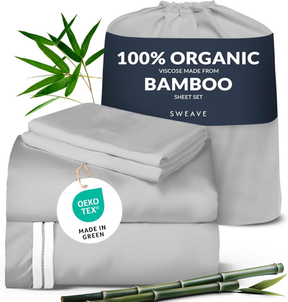 100% Organic Viscose Derived from Bamboo King Sheet Set - The Only Sheets with 100% Pure Viscose  No Blend - Luxuriously Soft, Breathable  Naturally Cooling - Ideal for Sensitive Skin - Light Grey