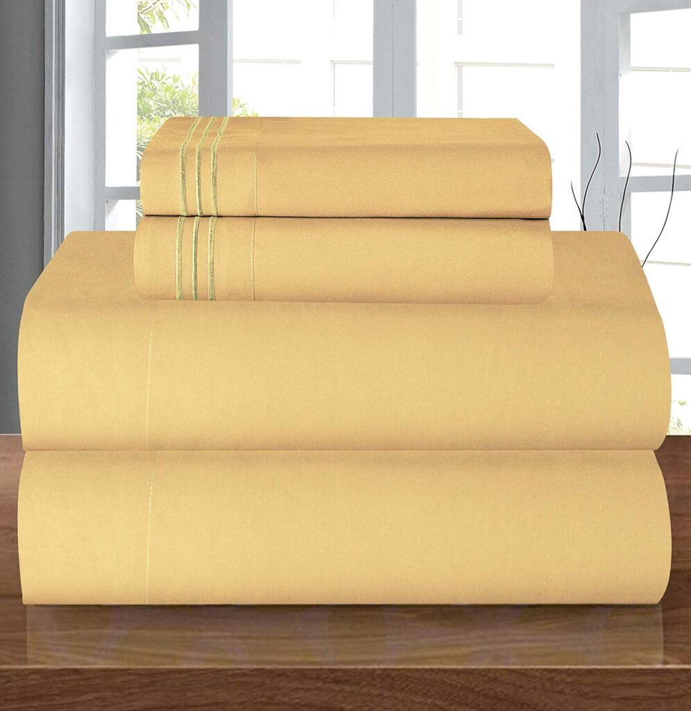Elegant Comfort Luxury 1500 Premium Hotel Quality Microfiber 4-Piece Sheet Set - Wrinkle Resistant, All Around Elastic Fitted Sheet, Deep Pocket up to 16, King, Camel-Gold